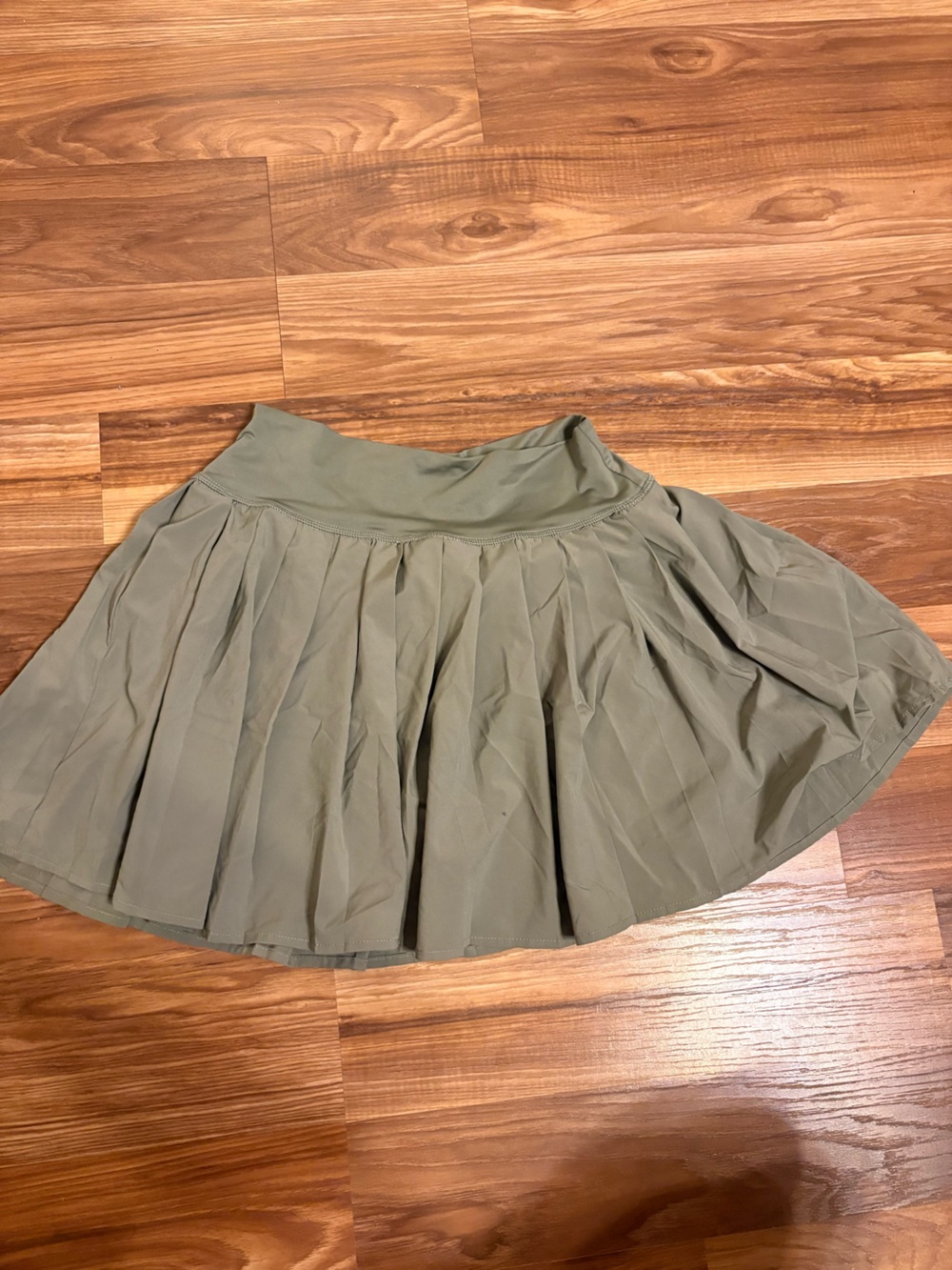 No Boundaries Olive Green Pleated Skater Skirt